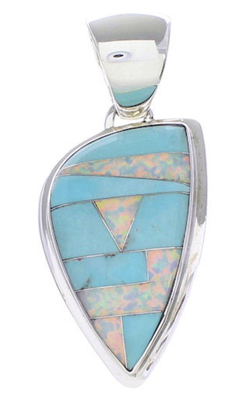 Southwest Sterling Silver Turquoise And Opal Inlay Pendant EX30615