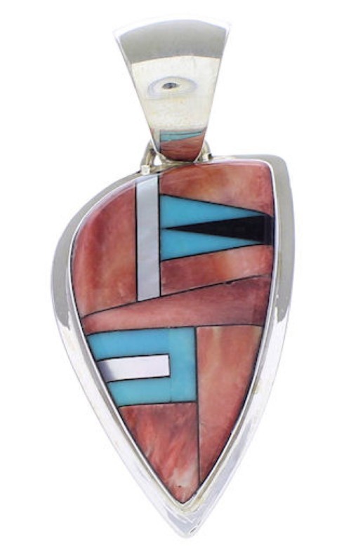 Multicolor Inlay Southwest Sterling Silver Pendant EX30616