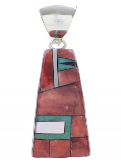 Southwest Sterling Silver Multicolor Inlay Pendant EX30630