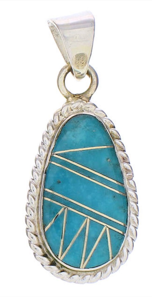 Southwest Sterling Silver Turquoise Inlay Pendant Jewelry PX29552