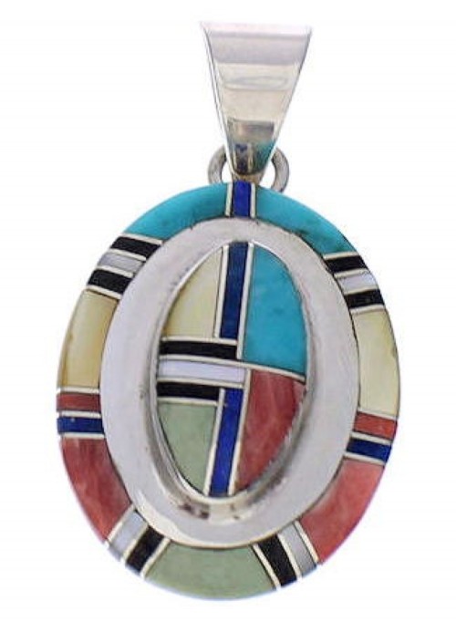 Southwestern Multicolor Inlay Silver Jewelry Pendant PX29575