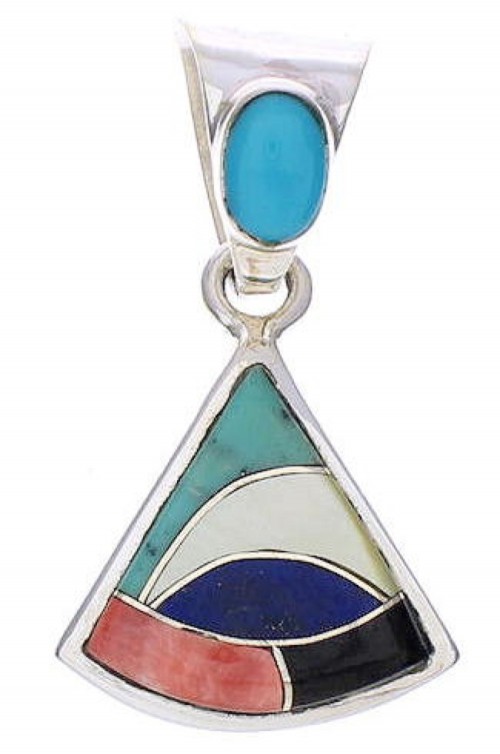 Multicolor And Genuine Sterling Silver Southwestern Pendant PX29624