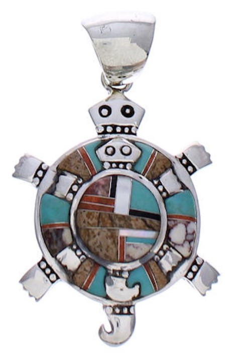 Multicolor Inlay Turtle Sterling Silver Pendant PX29419