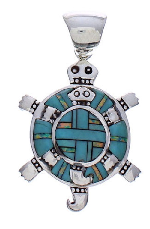 Southwest Turtle Turquoise And Opal Pendant PX29428