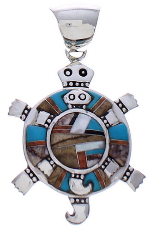 Southwestern Multicolor Sterling Silver Turtle Jewelry Pendant PX29429