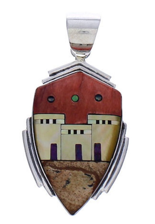 Multicolor Native American Design Silver Pendant Jewelry PX29445