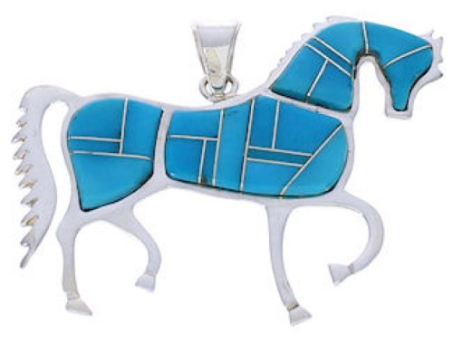 Southwest Turquoise Inlay Horse Pendant Jewelry EX29812