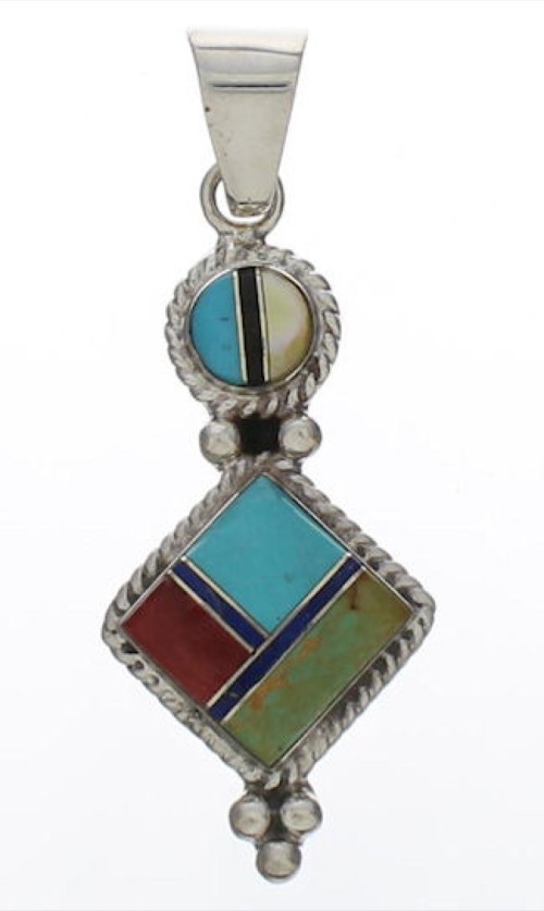 Southwestern Sterling Silver Multicolor Inlay Slide Pendant TX28844