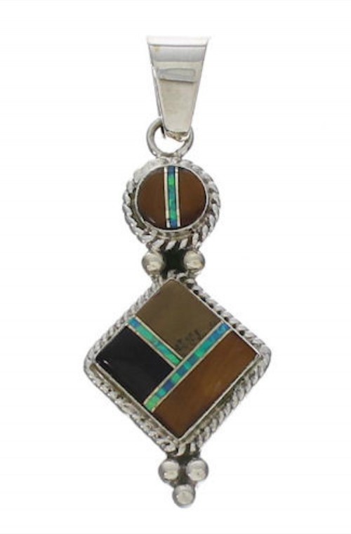 Southwest Sterling Silver Multicolor Inlay Slide Pendant TX28845