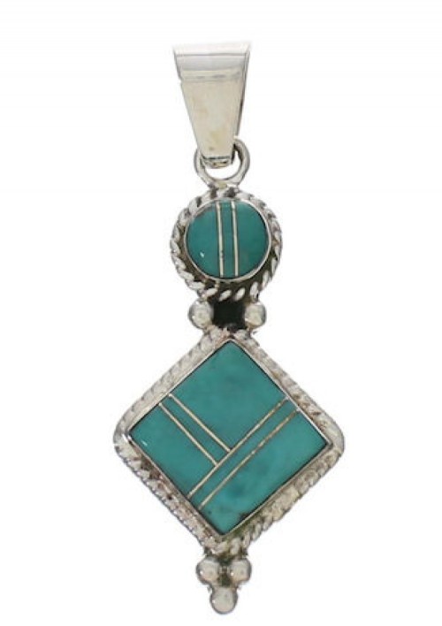 Authentic Sterling Silver Turquoise Inlay Southwestern Pendant TX28847