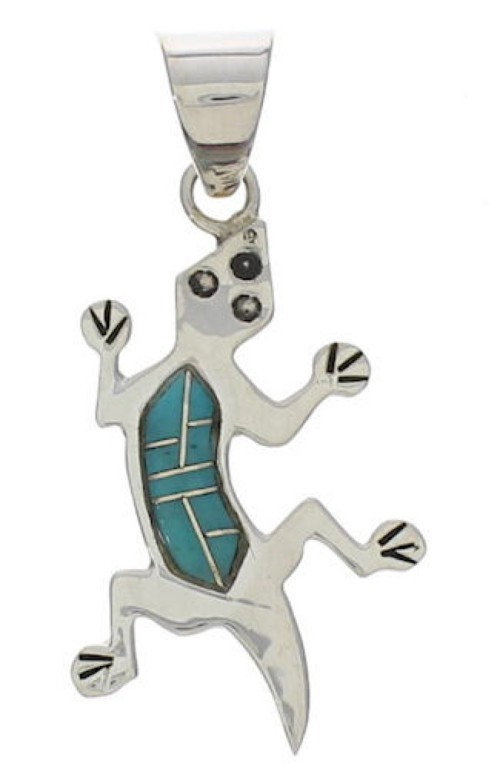 Genuine Sterling Silver Turquoise Lizard Pendant TX28854