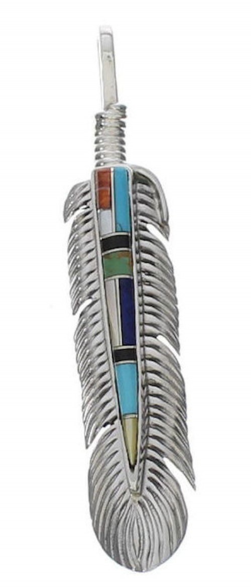 Multicolor Southwest Feather Sterling Silver Pendant EX29383