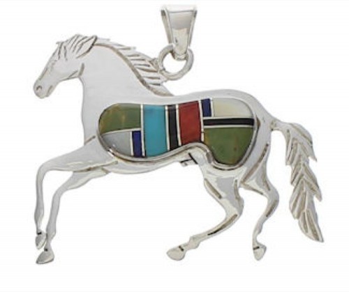 Multicolor And Genuine Sterling Silver Horse Pendant EX29386