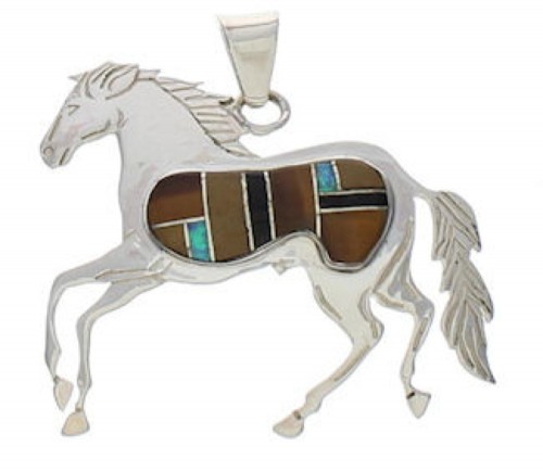 Southwest Multicolor And Sterling Silver Horse Pendant EX29387
