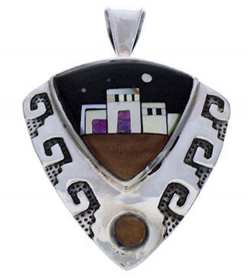 Southwest Multicolor Native American Village Design Pendant EX29405