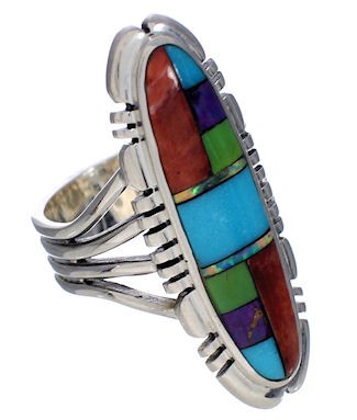 Multicolor Inlay Southwest Ring Size 7-3/4 EX41659