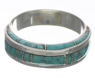 Sterling Silver Southwest Turquoise Inlay Ring Size 5-1/4 AX87658