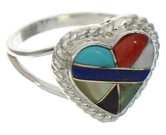 Southwest Sterling Silver Multicolor Heart Ring Size 6 WX81325