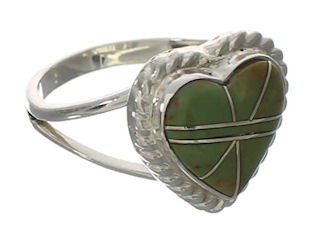 Turquoise Southwestern Silver Heart Ring Size 4-3/4 EX42055