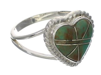 Southwest Turquoise Inlay Heart Ring Size 4-3/4 EX42061