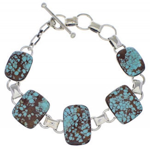 Southwest Turquoise Sterling Silver Link Bracelet Jewelry EX23967