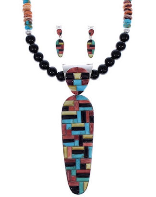 Southwestern Multicolor Pendant Necklace And Earrings Set PX35250
