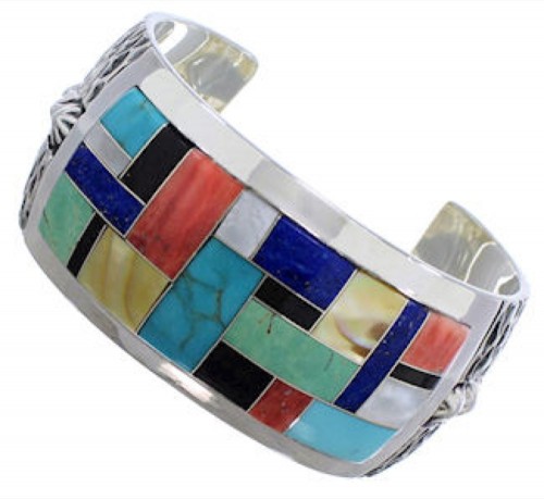 Multicolor Inlay Jewelry Sterling Silver Southwest Bracelet FX27903