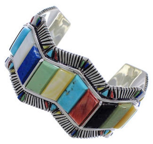 Southwest Multicolor Inlay Sterling Silver Cuff Bracelet FX27894