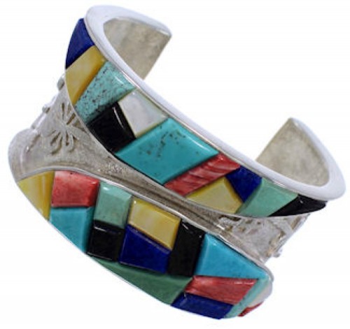 Multicolor Inlay Dragonfly Sterling Silver Cuff Bracelet FX27159