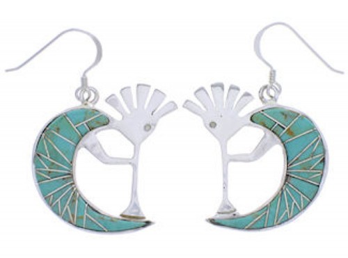 Southwestern Turquoise Silver Kokopelli Hook Dangle Earrings PX32325