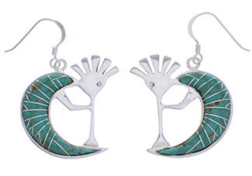 Turquoise Inlay Genuine Sterling Silver Kokopelli Earrings PX32330