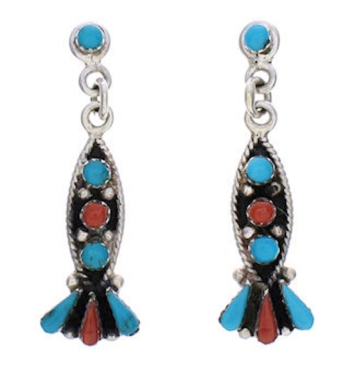 Coral And Turquoise Southwest Post Dangle Earrings PX32561