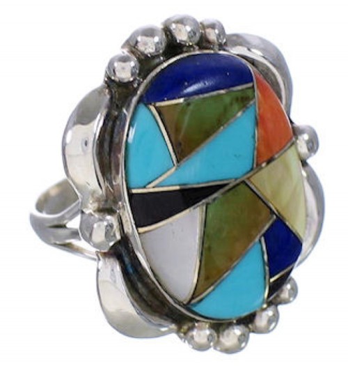 Multicolor Inlay Sterling Silver Jewelry Ring Size 5-3/4 UX33635