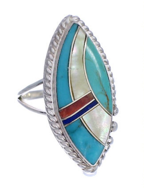 Genuine Sterling Silver Multicolor Inlay Ring Size 8-1/4 UX33777