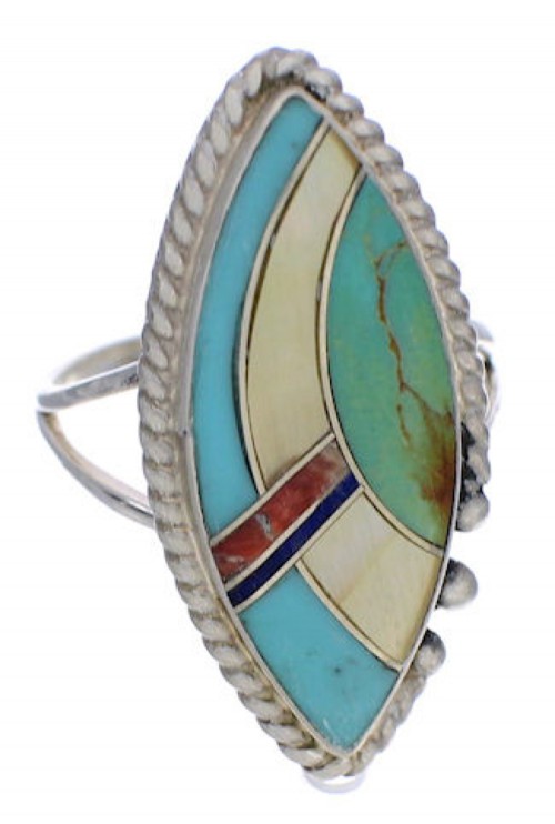 Authentic Sterling Silver Multicolor Inlay Ring Size 8-1/2 UX33807