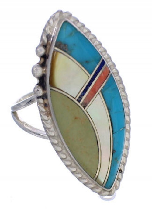 Sterling Silver And Multicolor Inlay Southwest Ring Size 7 UX33823