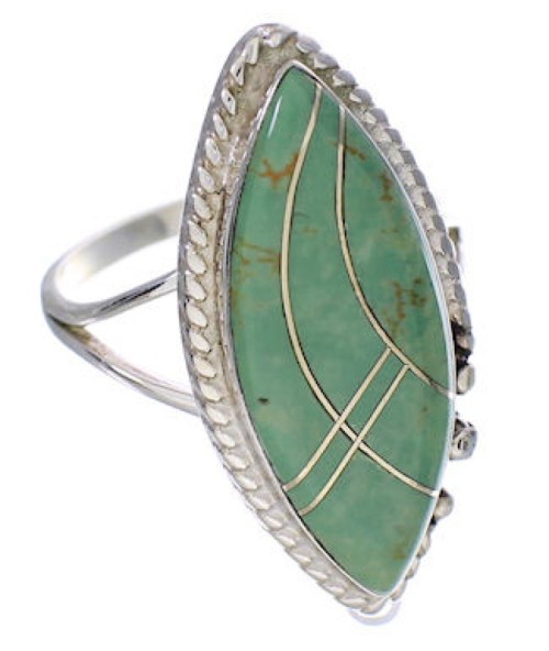 Southwest Sterling Silver Turquoise Inlay Ring Size 8-1/2 UX33940