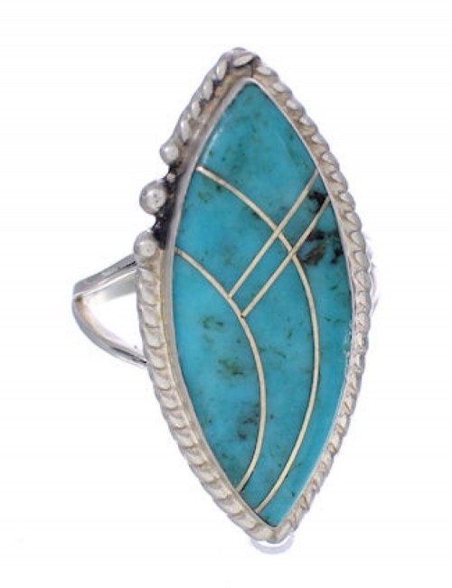 Southwest Sterling Silver Turquoise Inlay Ring Size 4-3/4 UX33954