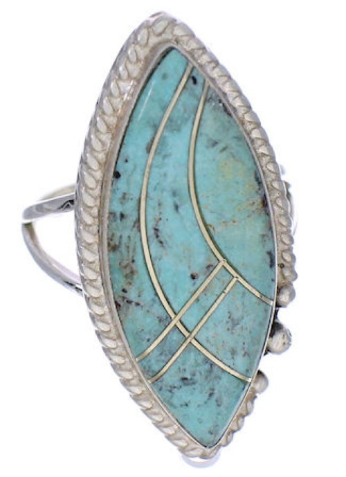 Genuine Sterling Silver Turquoise Inlay Ring Size 5-1/4 UX33970