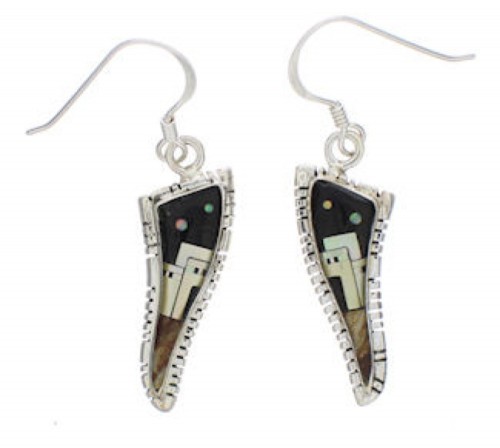 Silver Multicolor Native American Village Design Earrings RX25503