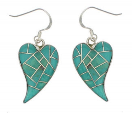 Southwestern Sterling Silver Turquoise Heart Hook Earrings PX24306