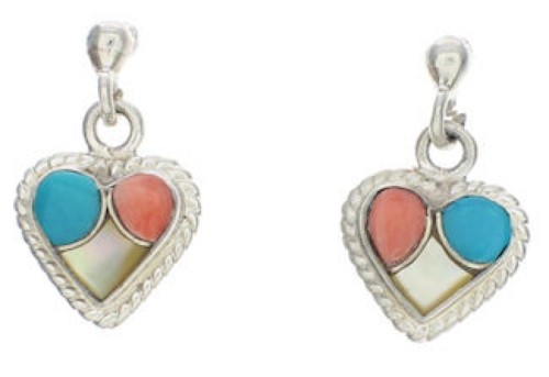 Sterling Silver Turquoise Multicolor Heart Earrings PX24328