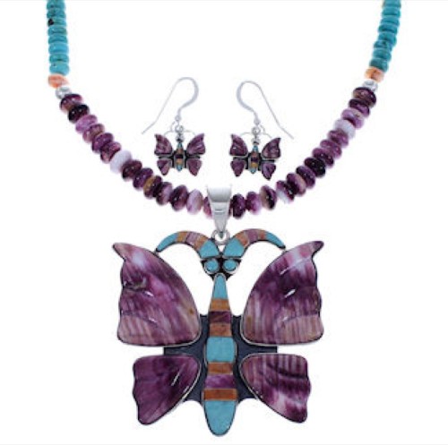 Multicolor Butterfly Southwestern Necklace And Earring Set PX34630