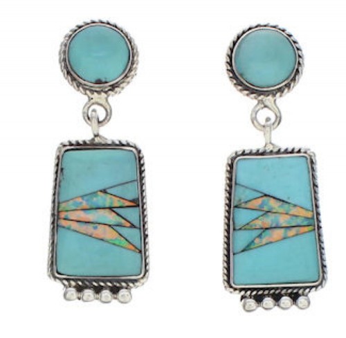 Southwestern Turquoise And Opal Inlay Earrings EX32477