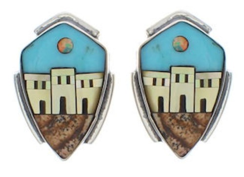 Multicolor Inlay Native American Pueblo Design Earrings EX32505