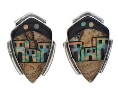 Multicolor Inlay Native American Pueblo Design Earrings EX32509