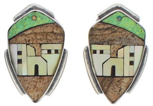 Native American Pueblo Design Multicolor Silver Earrings EX32511