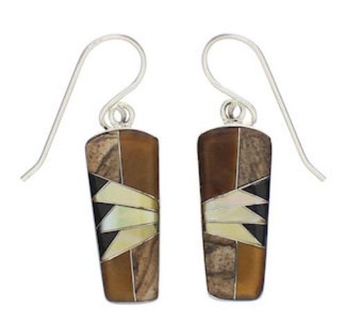 Tiger Eye And Multicolor Inlay Silver Earrings EX32555