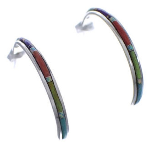 Multicolor Sterling Silver Jewelry Post Hoop Earrings PX24877