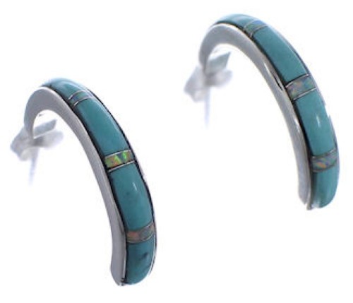 Opal Turquoise Inlay Post Hoop Earrings PX24889